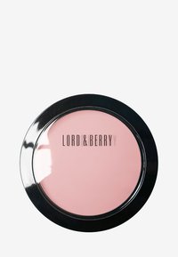 Poudrier rond et noir avec un couvercle transparent contenant une crème lisse de couleur rose pâle. Présente le logo "LORD & BERRY" en noir. Taille compacte pour une portabilité facile.
