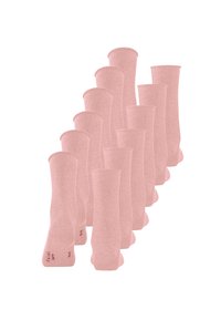 Confezione di dieci calzini rosa soft, caratterizzati da una texture a maglia liscia, design fino al ginocchio e un marchio discreto sul lato.