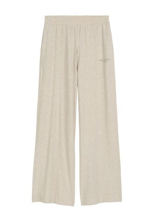 Beige wijde loungebroek met elastische tailleband en klein "Marc O'Polo"-logo op de bovenste rechterdij.