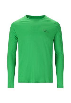 Långärmad skjorta i klargrön, gjord av texturerat tyg. Har rund halsringning och subtil svart linjeaccent på framsidan.