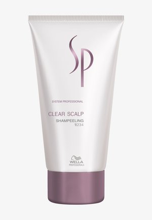 Tubetto bianco e malva di Wella Professionals System Professional Clear Scalp Shampeeling, prodotto per il trattamento del cuoio capelluto.