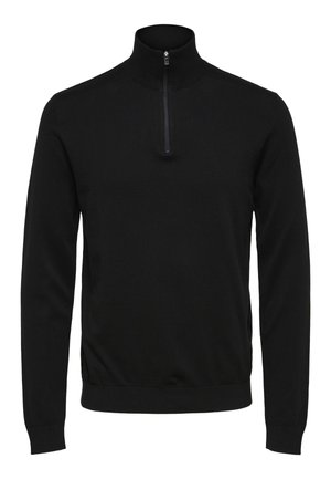 Pullover black con zip al collo realizzato in tessuto morbido. Presenta maniche lunghe, un collo aderente e una leggera spacco laterale nell'orlo.