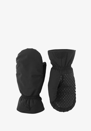 Sorte vanter lavet af et glat, vejrbestandigt materiale, med en tekstureret indre foring og elastisk håndled for en tætsiddende pasform.