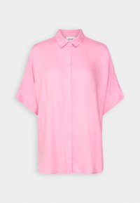 Rosa kortärmad blus i ett mjukt tyg med knäppning fram och klassisk krage. Har en avslappnad passform och inga synliga mönster.