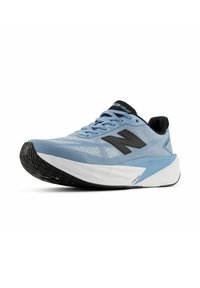 Light blue running shoe with a breathable mesh upper, black logo, and white midsole, featuring a textured black rubber outsole.