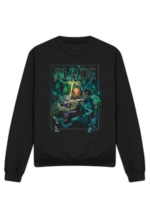 Black sweatshirt with graphic of Blade fighting green monsters, holding a glowing sword, and the word "BLADE" in large letters above him.