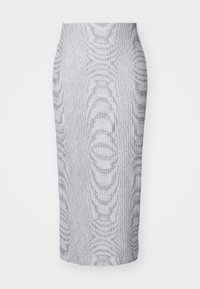 Grå ribbade pennkjol med ett strukturerat mönster, figurnära design och längd till midjan. Sömlig midja och ingen synlig hårdvara.