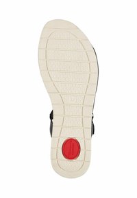 Sandale noire avec une semelle blanche texturée, dotée d'un accent de confort rouge et d'une grippe à motifs. Taille marquée comme 37.