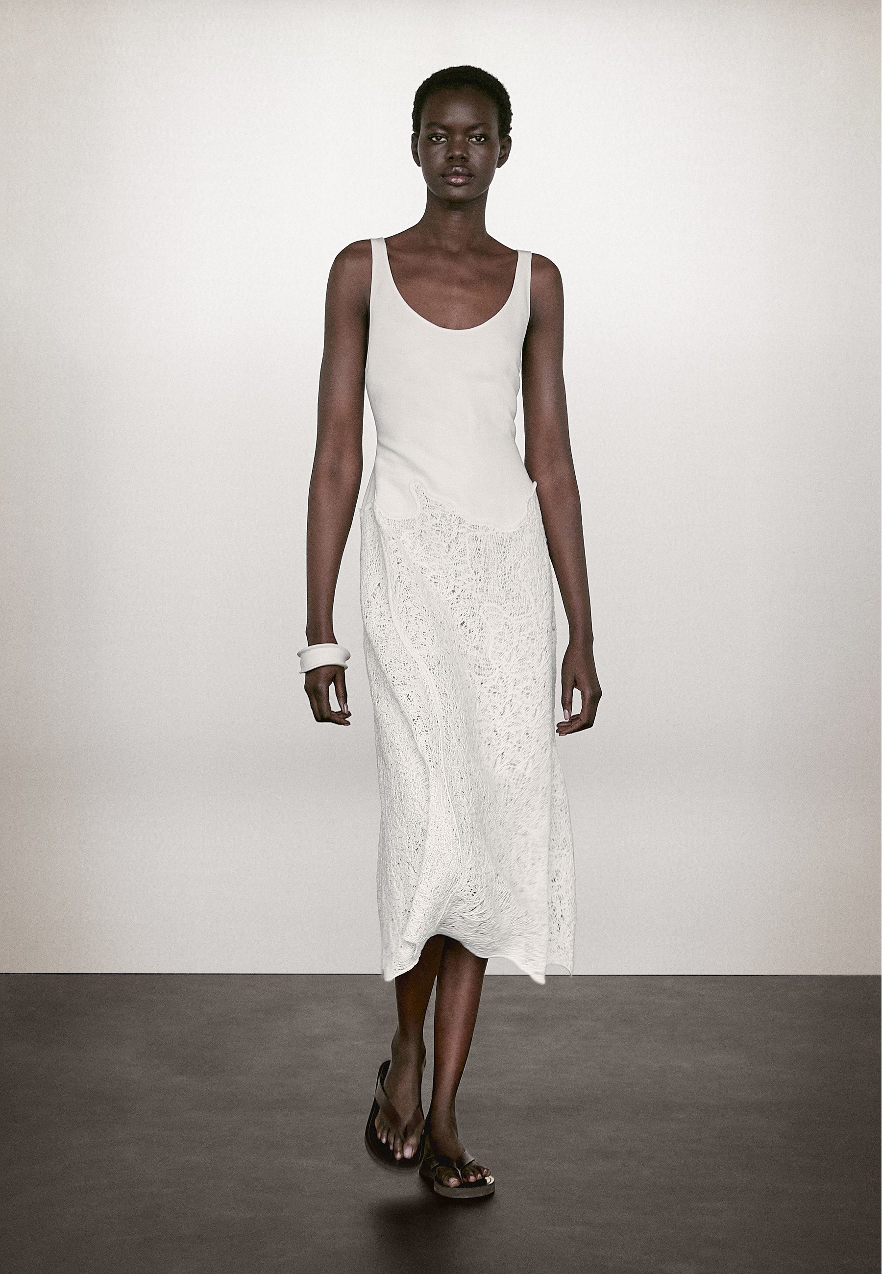 Massimo Dutti【NEW】Poplin flounce midi dress MASSIMO DUTTI Poplin Flounce Midi Dress in Natural | Lyst UK