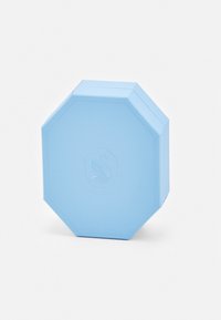 Light blue octagonal box with a textured surface and a subtle embossed logo on the top. Closed, displaying clean lines and modern design.