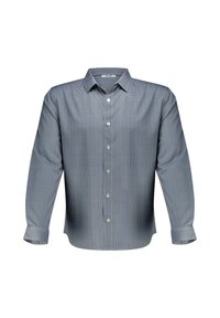 Langsleeve shirt in marineblauw met een geometrisch patroon, button-down kraag en witte knopen. Glad stoffen textuur met een gestructureerde pasvorm.