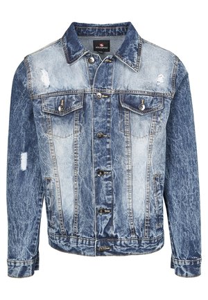 Vaaleansininen farkkutakki, jossa on kulunut muotoilu. Ominaisuuksiin kuuluu klassinen kaulus, kaksi rintataskua ja napitus. Haalistunut pinta kauttaaltaan.