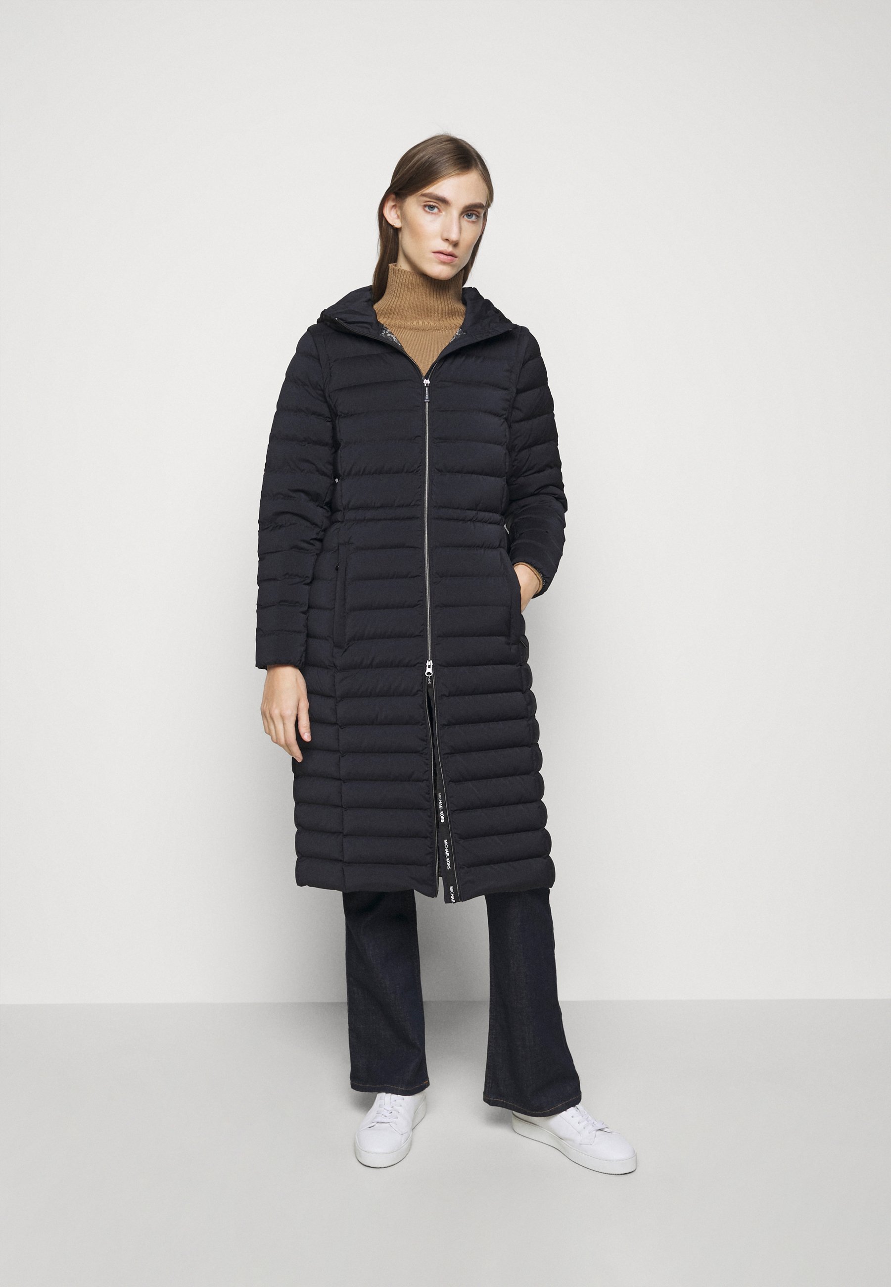 long navy down coat