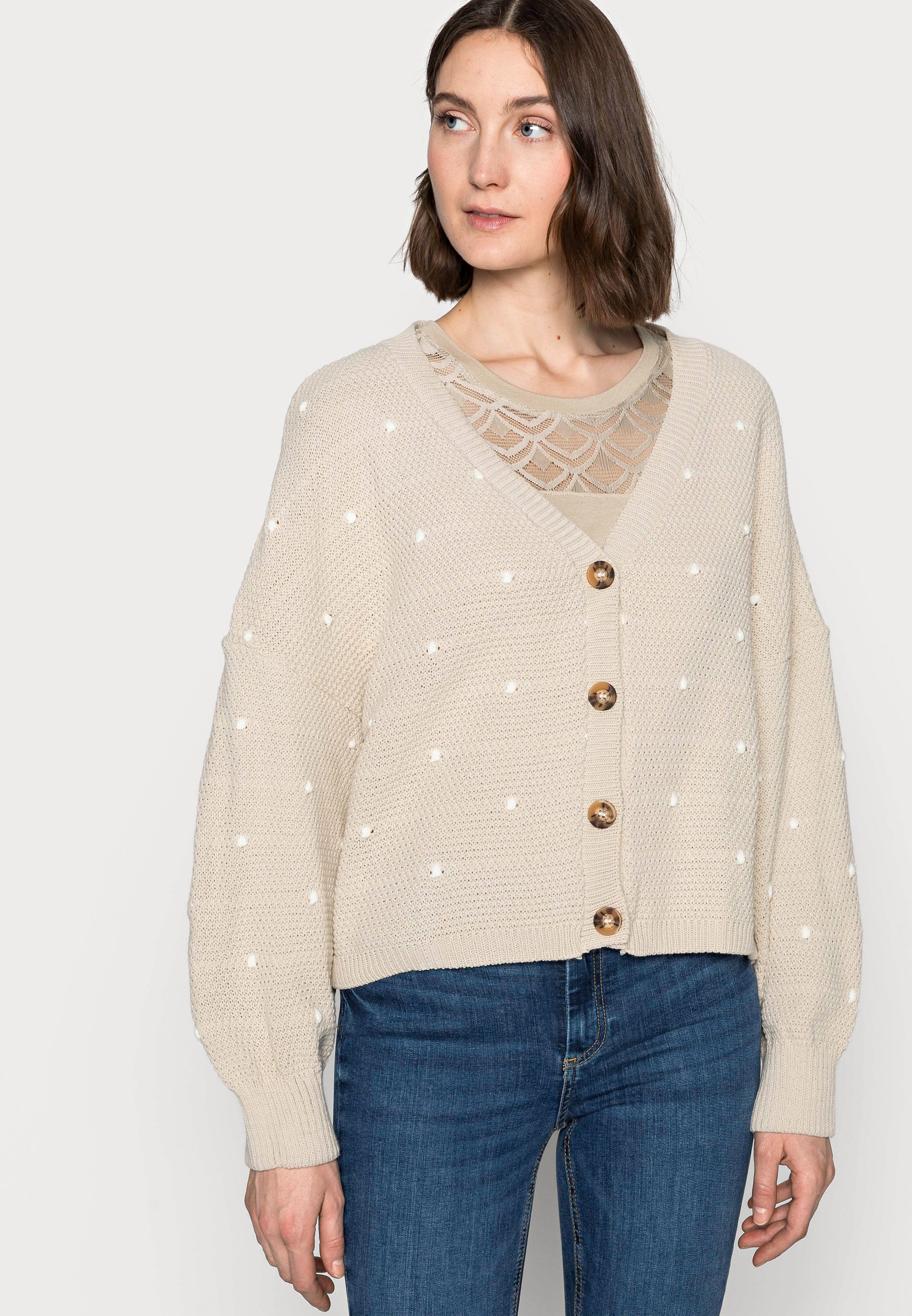 stone polka dot balloon sleeve cardigan