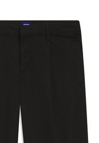 Μαύρο παντελόνι από λείο ύφασμα, με επίπεδη σχεδίαση στο μπροστινό μέρος, κρυφό φερμουάρ και προσεκτικά ραμμένες τσέπες. Επωνυμία Hugo στη μέση.