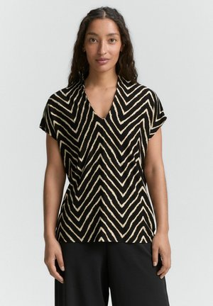 TOM TAILOR MIT V-AUSSCHNITT - T-shirts print - black zig zag design