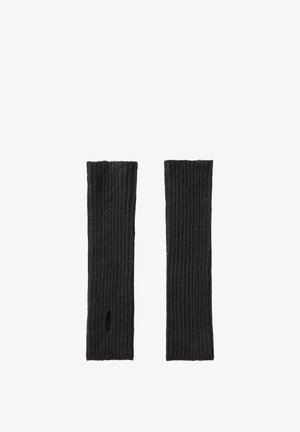 Scaldamuscoli neri a coste realizzati in morbido tessuto, con un'apertura per il pollice. Design resistente ed elastico per il massimo comfort.