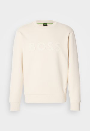Cremefarbenes Sweatshirt mit Rundhalsausschnitt, mit geprägt em Logo "BOSS" auf der Vorderseite, gerippten Bündchen und seitlichen Schlitzen für zusätzlichen Komfort.
