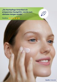 Hydrating cream applied to a smooth, light skin tone. Features a glistening texture and subtle sheen under soft lighting.