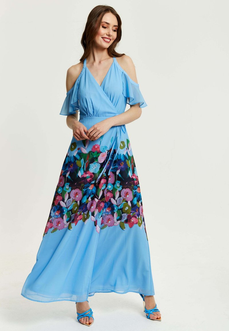 Liquorish FLORAL PRINT WITH FRILL DETAILS IN  - Maxi dress - blue