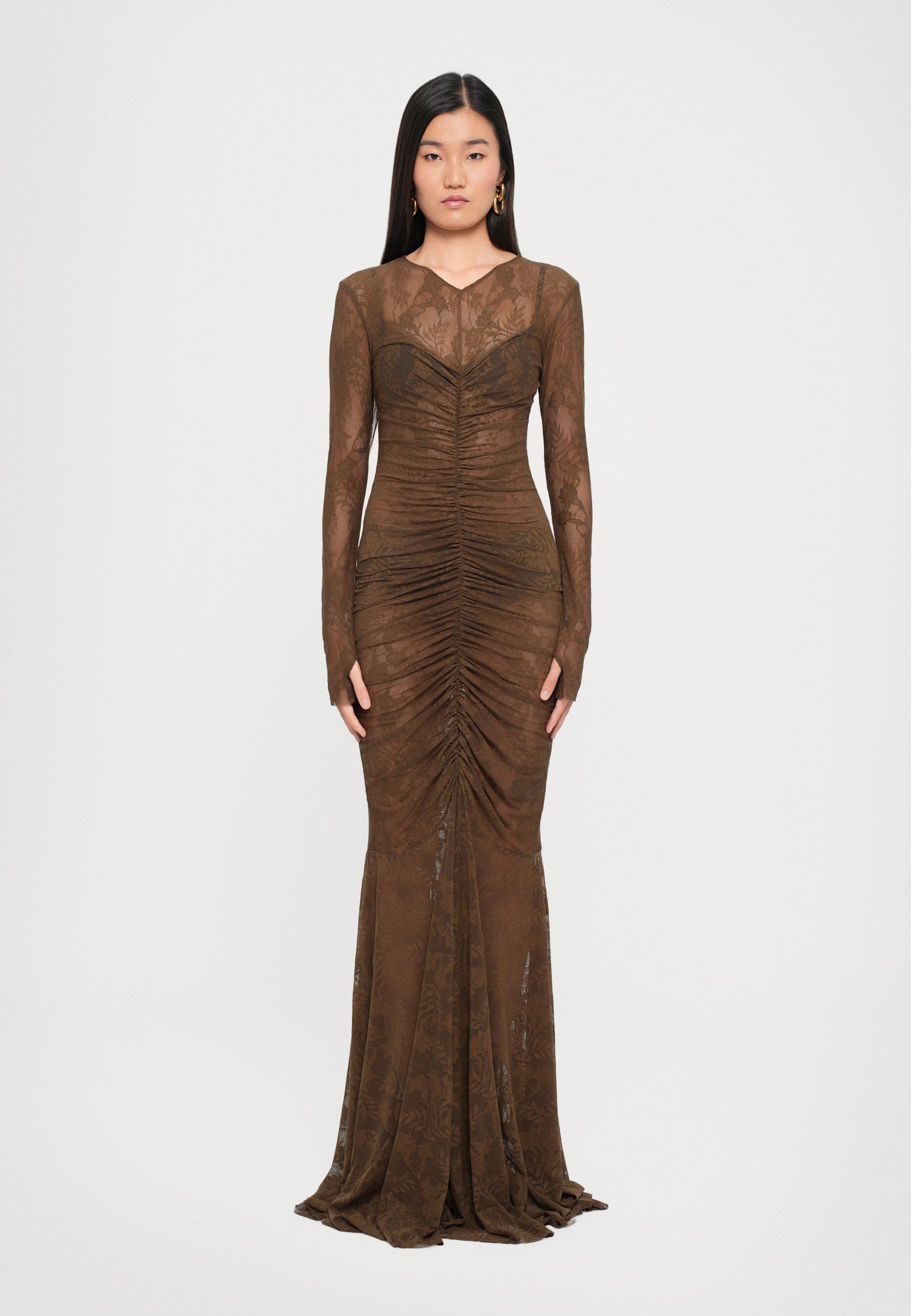 forever unique brown polka dot dress Brown Polka Dot Wrap Frill Dress – AX Paris main image 1