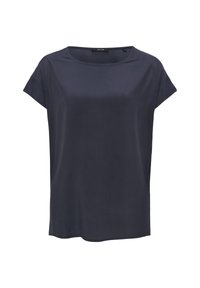 Blusa blu navy a maniche corte realizzata in tessuto liscio, con scollatura rotonda e una vestibilità comoda con un leggero orlo curvo.
