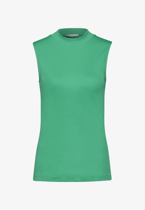 Canotta senza maniche, con collo alto in un verde vivace, realizzata in morbido tessuto elasticizzato. Presenta linee pulite e una silhouette aderente. Nessun motivo o dettaglio.