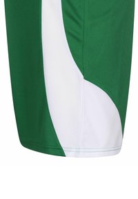 Grüne Sportshorts mit weißen Stoffakzenten, die eine Netzstruktur und geschwungene Designelemente an der Seite aufweisen.