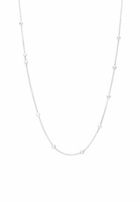 Zilveren ketting met afwisselend gladde ronde en gestructureerde kralen, met een delicate en langwerpige vorm.