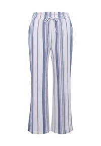 Lichte, geweven, loszittende broek in het wit met verticale blauwe en roze strepen, met een elastische tailleband en trekkoorddetails.