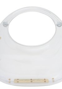 Duidelijke plastic nekstuk met een gladde, ronde vorm. Bevat goudkleurige scharnierhardware aan de onderkant en twee bevestigingspunten.