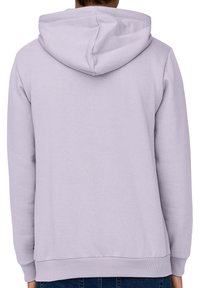 Lichtpaarse hoodie met een capuchon, lange mouwen en geribde manchetten. Vloeiende stoftextuur en een eenvoudig ontwerp zonder versieringen.