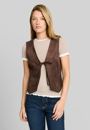 TOM TAILOR DENIM TOM TAILOR DENIM BLAZER SLIM FIT WESTE IN WILDLEDEROPTIK - Bodywarmer - cool dark brown