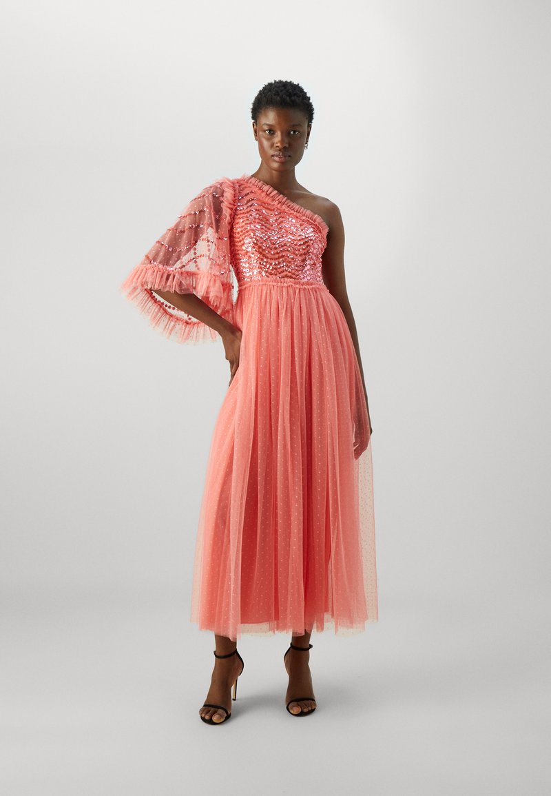green emerald velvet dress Andrea One Shoulder Floral Maxi Dress
