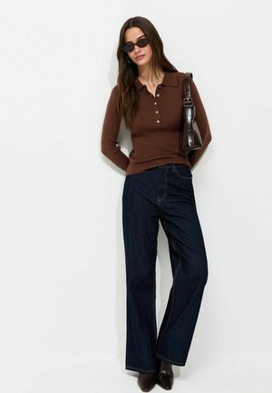 New Look, DARK LIGHTWEIGHT RIBBED POLO TOP - Polo - dark brown