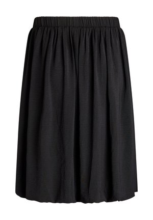 Črna krilo do kolen z elastičnim pasom, z naborki in lahko teksturirano tkanino. Preprosto in vsestransko.