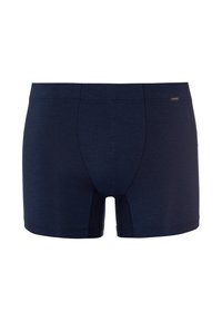 Boxers azul marino hechos de un suave material de jersey, con un diseño sin costuras, un corte cómodo y una pequeña etiqueta de la marca en la cintura.