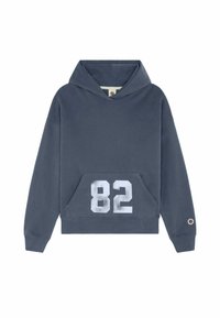 Sweat à capuche bleu foncé avec poche avant, orné d'un grand imprimé blanc "82" et de bords côtes aux poignets et à l'ourlet.