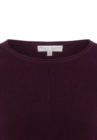 Violet geribbelde gebreide trui met een ronde hals, met een care label waarop "Marie Lund Copenhagen" en maat "S" staat.