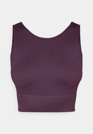 Top desportivo roxo com nervuras, de decote arredondado e ajuste estruturado. Feito de um tecido elástico com uma textura suave e sem fechos visíveis.