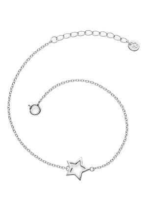 Armband aus Silber mit einem sternförmigen Anhänger. Die Kette hat eine glatte Textur, mit einem Verschluss und verstellbaren Längenlinks.