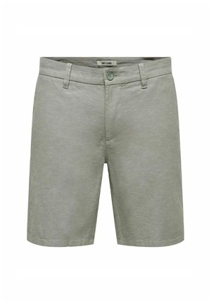 Lys grønne bomuldsshorts med en struktureret overflade, der har en knaplukning, to forlommer og et lige snit.