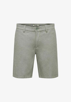 Svijetlozelene pamučne kratke hlače s teksturiranim završetkom, opremljene kopčanjem na gumbe, s dva prednja džepa i ravnim krojem.