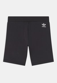 Pantaloni sportivi neri realizzati in tessuto elasticizzato, con una texture liscia e una vita elastica, impreziositi da un piccolo logo bianco Adidas.