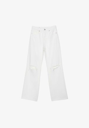Stradivarius, D92 RIPPED STRAIGHT WIDE-LEG JEANS - Wide leg - beige