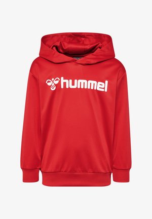 Felpa con cappuccio rossa realizzata in tessuto leggero e morbido, con il logo bianco "hummel" sulla parte anteriore e polsini e orlo a costine.