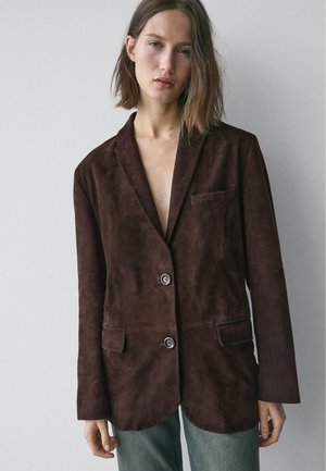 Massimo Dutti SUEDE FINISH WITH POCKETS - Skinnjacka - dark brown