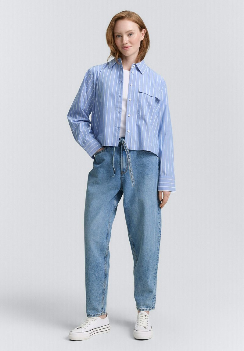 TOM TAILOR Denim Pantaloni Larghi Donna Con Cuciture Decorative - Vita Elastica, Morbido Cotone Sostenibile, Lunghezza 70 Cm