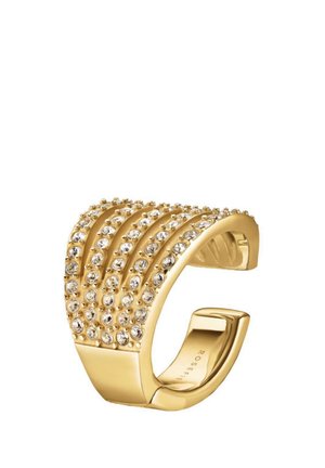 Guldtonet justerbart ring med en bølget design prydet med klare krystaller arrangeret i rækker, glat poleret finish.