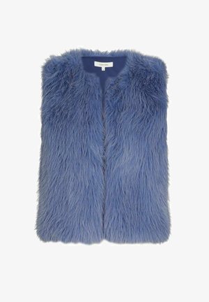 Faux fur gilet in lichtblauw, met een zachte, gemarmerde oppervlakte, open voorkant en zonder sluitingen, met een eenvoudige, afgeronde halslijn.
